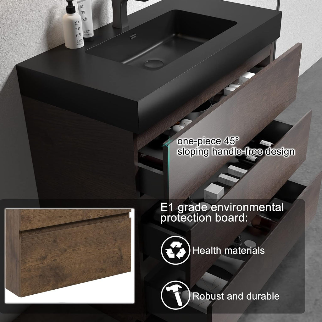 Alice 36 Inch Bathroom Vanity with Sink with Overflow, Large Storage Small Vanity for Modern Bathroom, One-Piece Sink Basin Minimalist Bathroom Sink Cabinet