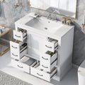 36' Bathroom Vanity with Sink, Harper & Bright Designs Free Standing Single Basin Vanity Set with 6 Drawers & One Cabinet with Adjustable Shelf, Bathroom Cabinet with Ceramic Basin for Bathroom, White