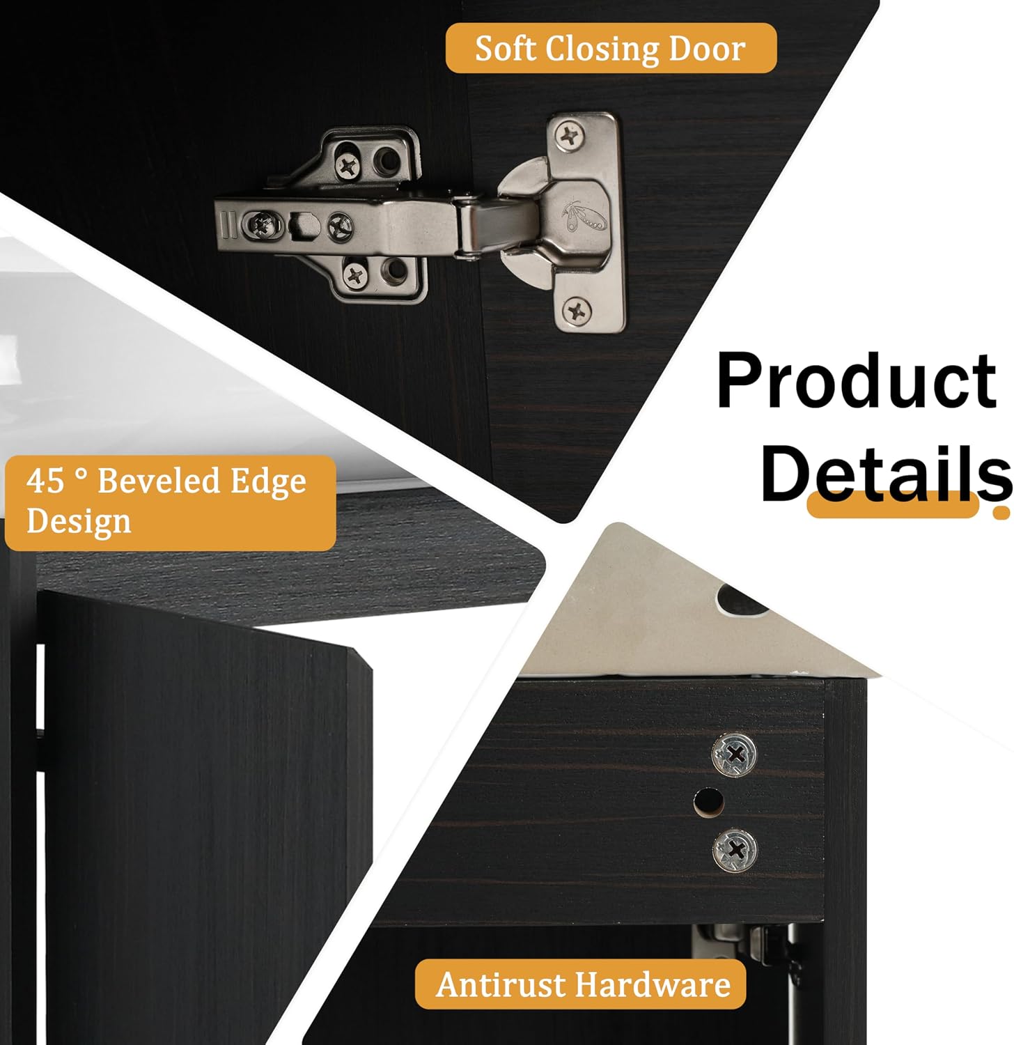 Malwee 23 Inch Freestanding Bathroom Vanity with Sink, 23'' Floor Stand Single Sink Bathroom Vanity Combo, Modern Black Cabinet Set with 2 Doors and Ceramics Basin Top, Ajustable Shelf.MA02923BCT