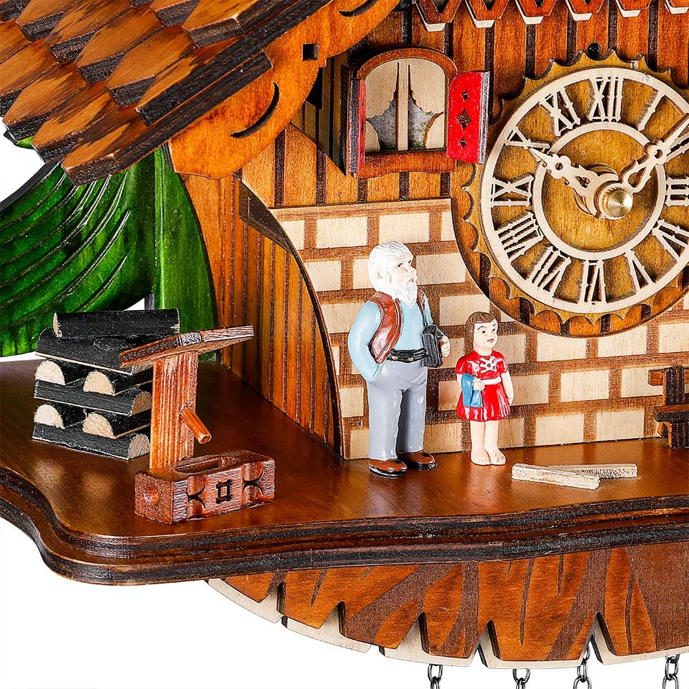 Kintrot Cuckoo Clock Traditional Chalet Black Forest House Clock Handcrafted Wooden Wall Pendulum Quartz Clock
