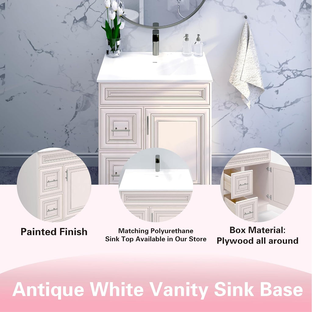 30' Shaker Bathroom Vanity Sink Base with Drawers (Ready-to-Assemble) (Antique White Vanity Base)