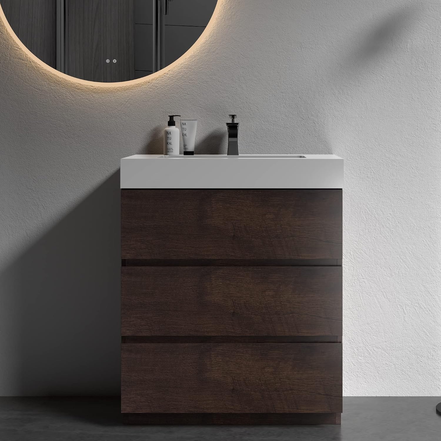Alice 30 Inch Bathroom Vanity with Sink with Overflow, Large Storage Small Vanity for Modern Bathroom, One-Piece Sink Basin Minimalist Bathroom Sink Cabinet