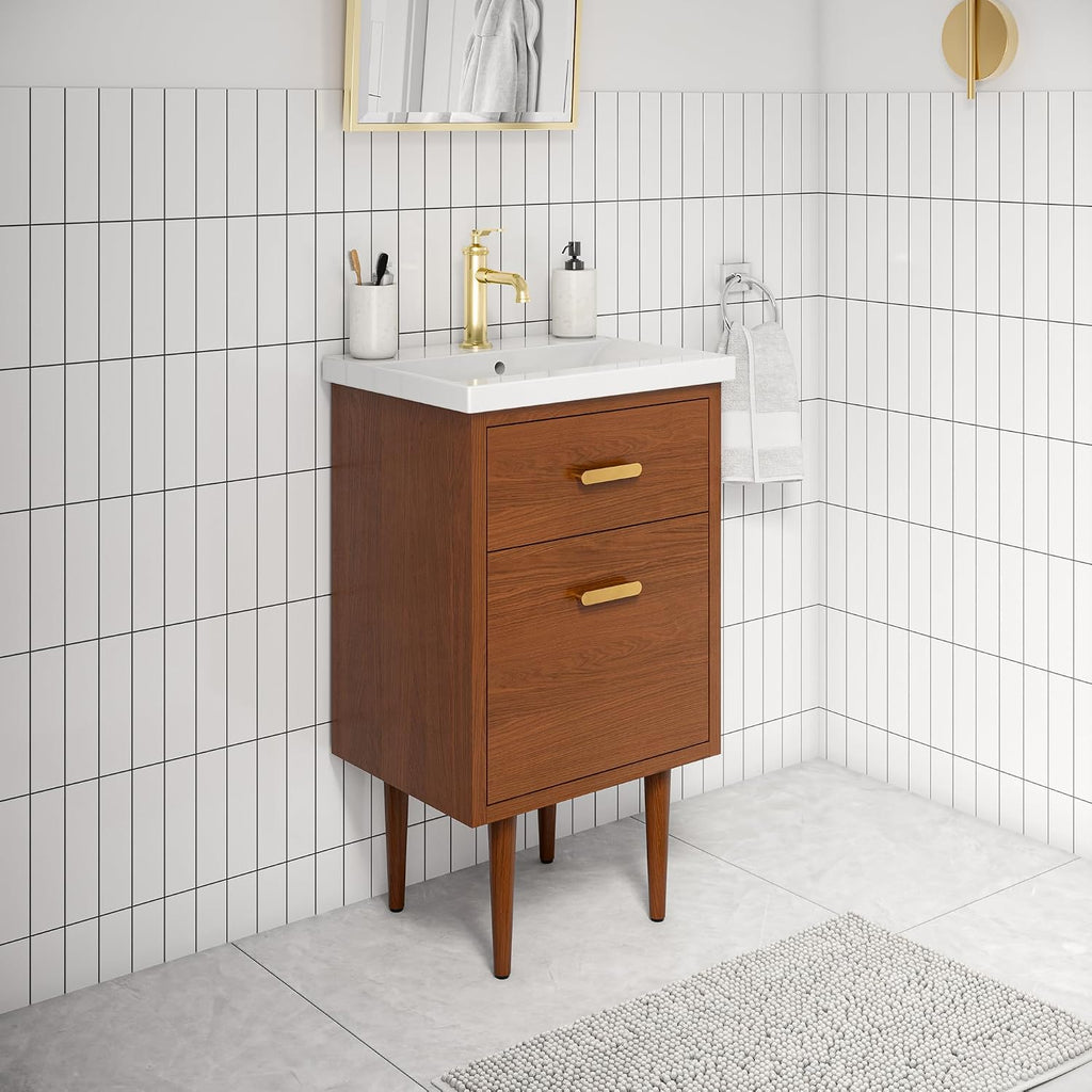 Water Creation Brandy 20' Integrated Sink Top Wood Vanity in Honey Walnut