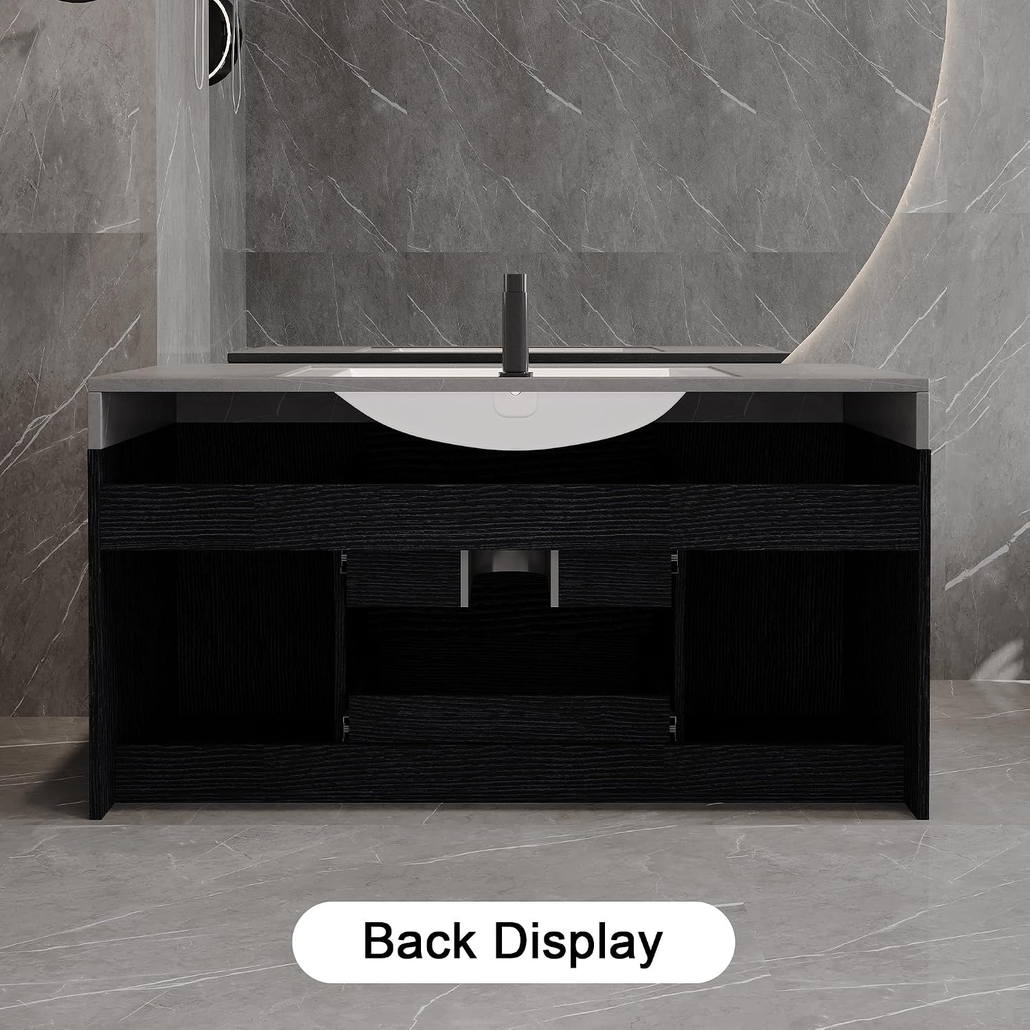 40' Bathroom Vanity with Sink Set, Modern Wall Mounted Bathroom Vanity Cabinet with Ceramic Sink,Gold Handle 2 Drawers&2 Storage Cabinets, Single Sink Floating Bathroom Vanity, Black Grey