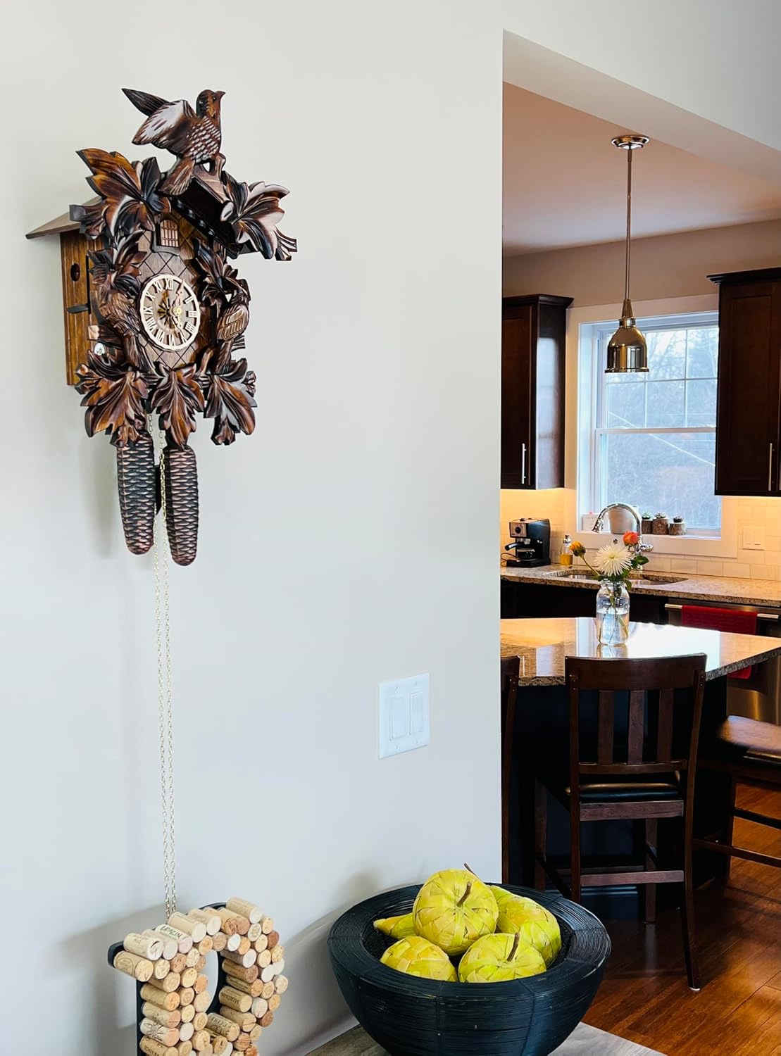 Eight Day Cuckoo Clock with Three Hand Carved Birds and Seven Leaves