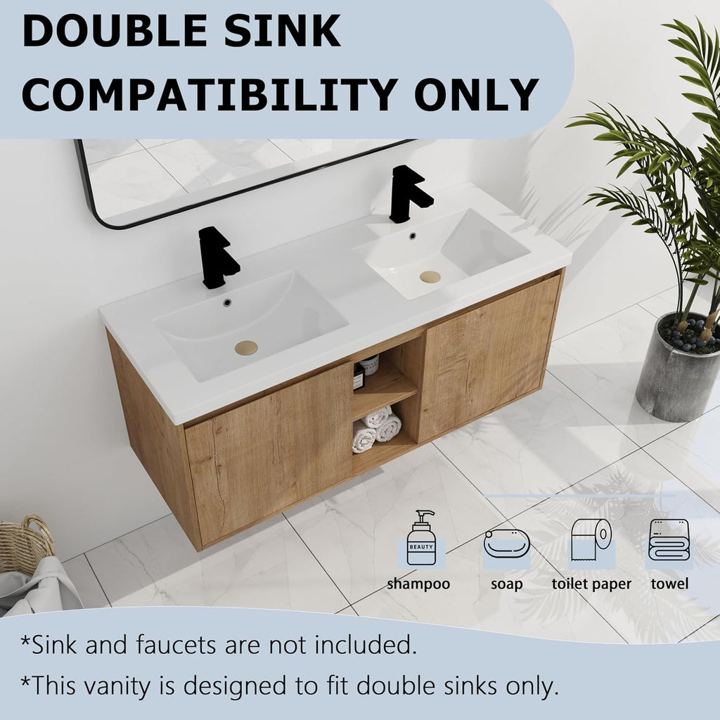 48 Inch Bathroom Vanity Without Sink Top,48' Floating Bathroom Vanity No Sink Top,Modern Floating Vanity Cabinet for Bathroom,Wall Mounted Plywood Vanity Cabinet,Brown