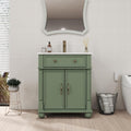 28 inch Bathroom Vanity with Sink, Modern Freestanding Bathroom Vanity Cabinet with Ceramic Sink, Flip Top Drawer, 2 Soft Closing Doors, Adjustable Shelf, Metal Handles, Round Column Base, Green