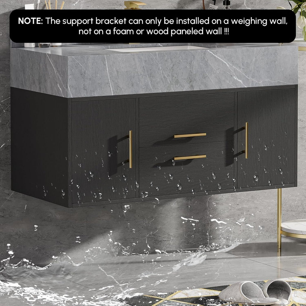 homary 39.4 inch Floating Bathroom Vanity with Single Sink, Modern Design with Sintered Stone Top & Undermount Sink, 2 Soft-Close Drawers for Master & Guest Bathrooms, Black