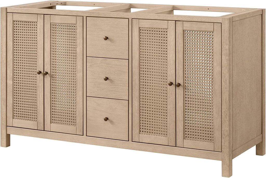 Alaterre Furniture Lucca Bathroom Vanity - Freestanding Cabinet Without Sink - 60 Inch Wood Bathroom Vanity with Soft-Close Doors and Three Drawers - for Double Sink Cabinet (Natural)