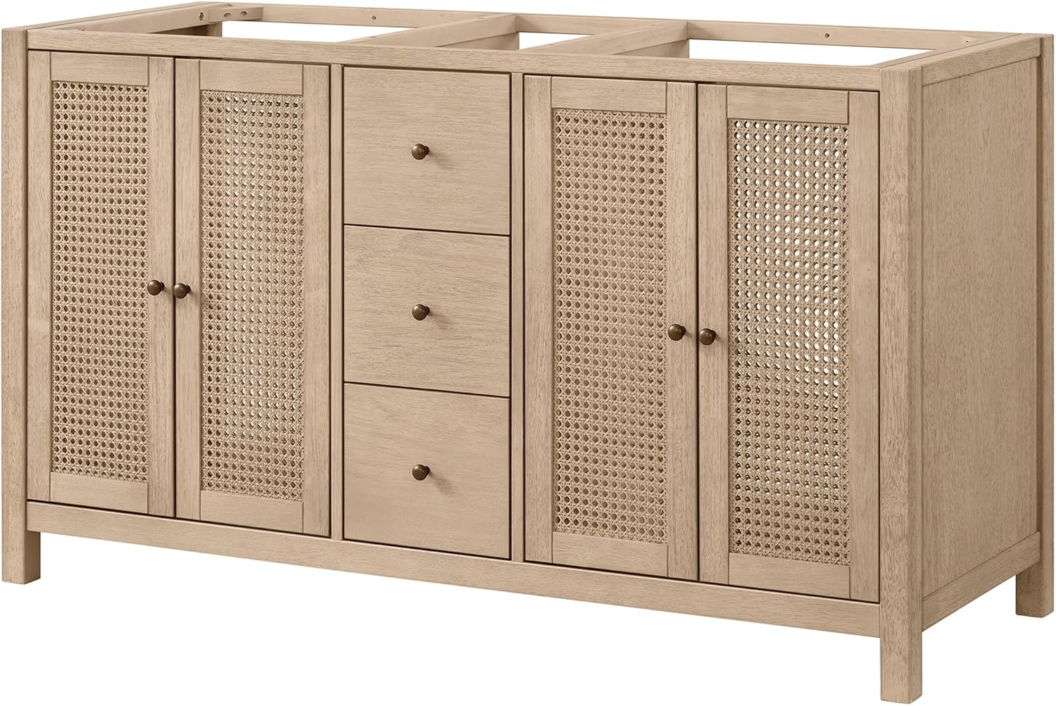 Alaterre Furniture Lucca Bathroom Vanity - Freestanding Cabinet Without Sink - 60 Inch Wood Bathroom Vanity with Soft-Close Doors and Three Drawers - for Double Sink Cabinet (Natural)