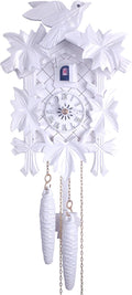 11-09W White One Day Cuckoo Clock with Five Leaves, One Bird