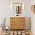 Kitchen Bath Collection 42-inch Bathroom Vanity (Blonde/White): Modern, 5-Drawer, 1-Door, Freestanding, Engineered Stone Countertop, White Ceramic Sink
