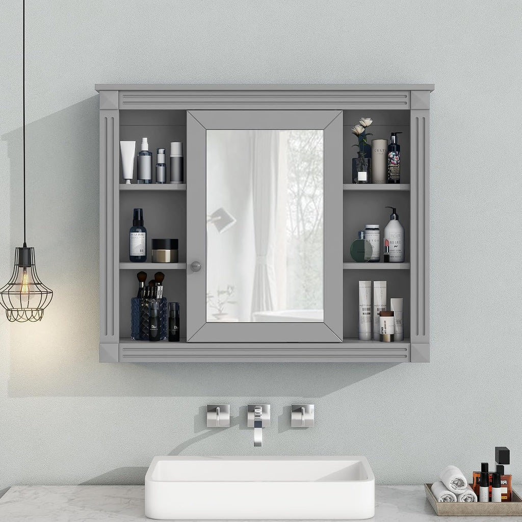 Virubi Bathroom Medicine Cabinet with Mirror, 35' W x 27.5' H Wall Cabinet with Door and Adjustable Shelves, Over Toilet Storage Cabinet, Wall-Mounted Bathroom Mirrors for Over Sink