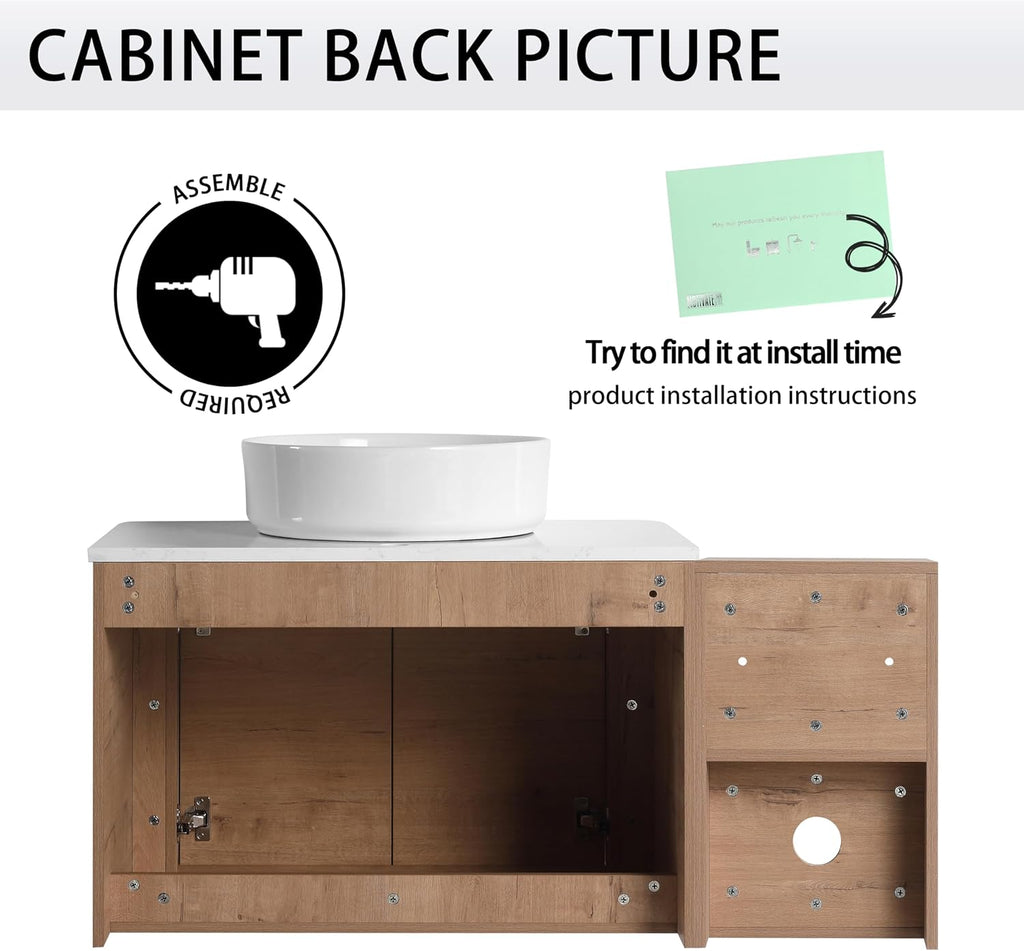 42' Bathroom Vanity with Sink, 42 Inch Floating Vanity with Ceramic Sink, Single Sink Wall Mounted Vanity Combo, Modern Brown Bathroom Vanity Set with 2 Soft Close Door and 1 Storage Shelf