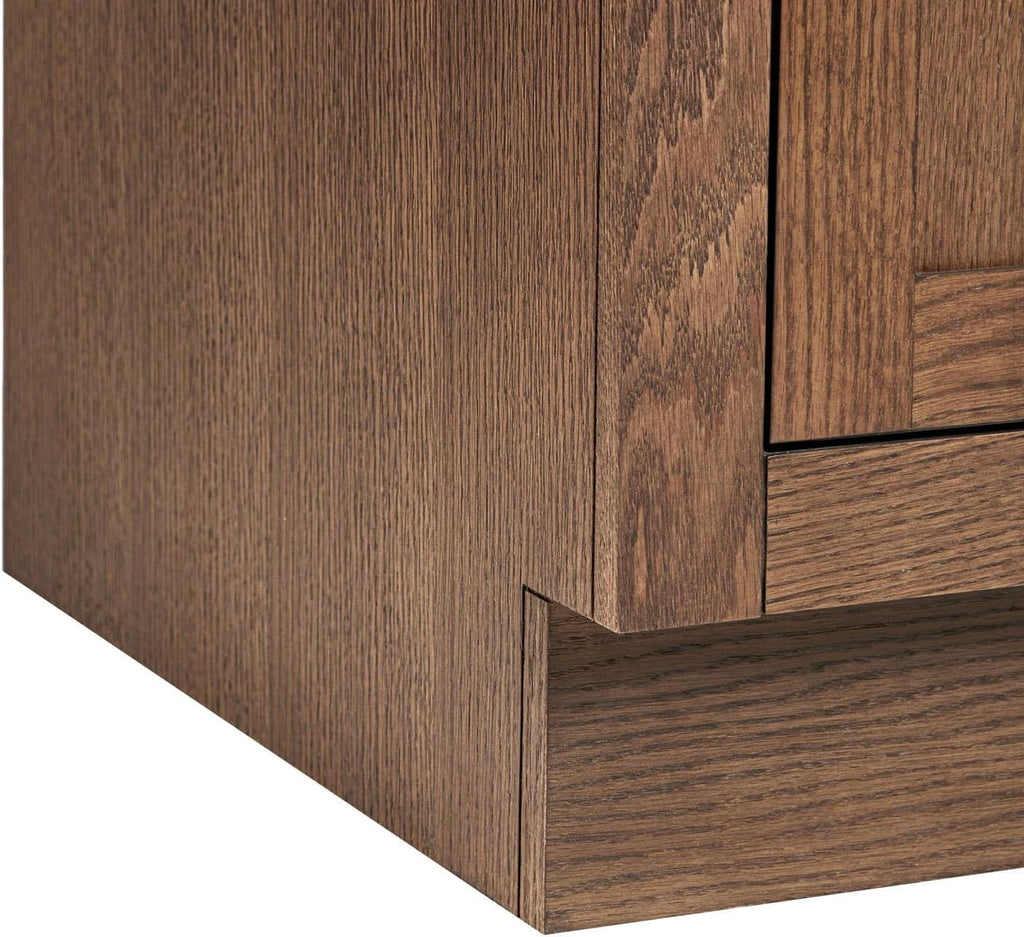 DKB Isabella 42-Inch Brown Oak Single Bathroom Vanity with Sink, 1.5-Inch Edge Pure White Quartz Countertop & 4' Backsplash, Soft-Closing Doors & Drawers, Solid Oak Wood Construction