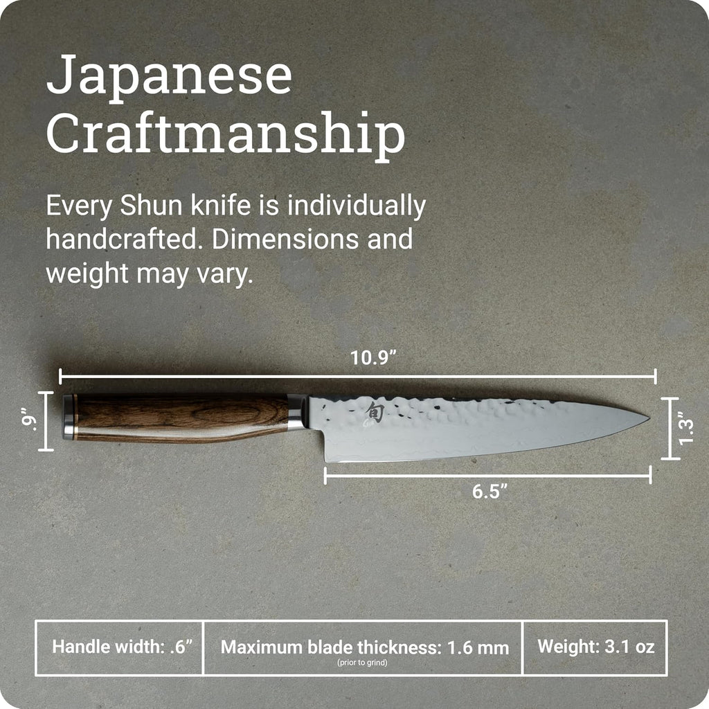 Shun Premier 6.5' Utility Knife, Handcrafted Japanese Knife, VG-MAX Core with Damascus Stainless Steel Cladding, Pakkawood Handle, Precision and Sharpness for Professional and Home Chefs