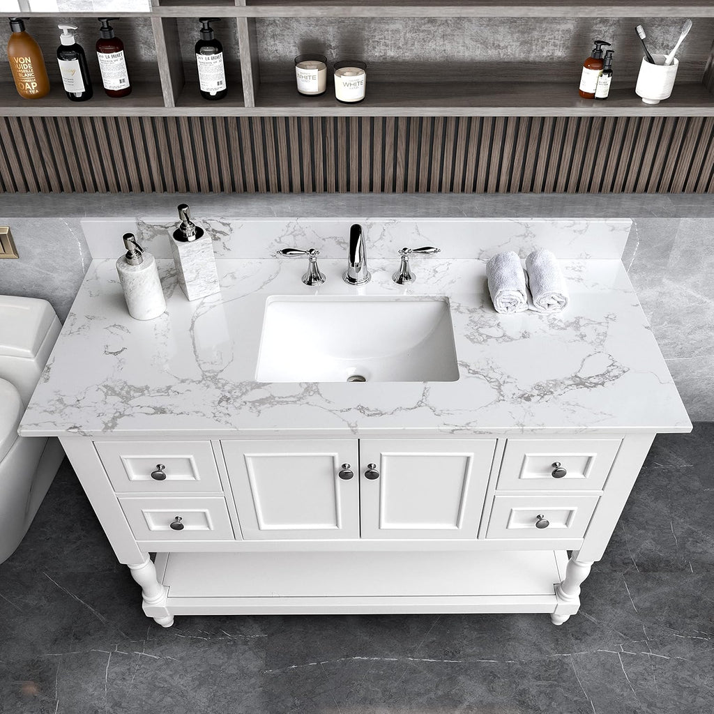 Bathroom Marbling 43-in X 22-in Vanity Top Sink with undermount Bowl And 3 Pre-Drilled Hole, Reinforced Packaging, Engineering Stone, Carrara White (Not included Faucet)