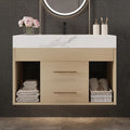 30' Bathroom Vanity with Sink Set, Modern Oak Wall Mounted Bathroom Vanity Cabinet with Sintered Stone Top&Gold Handle 2 Drawers&2 Open Storage, Single Sink Floating Bathroom Vanity