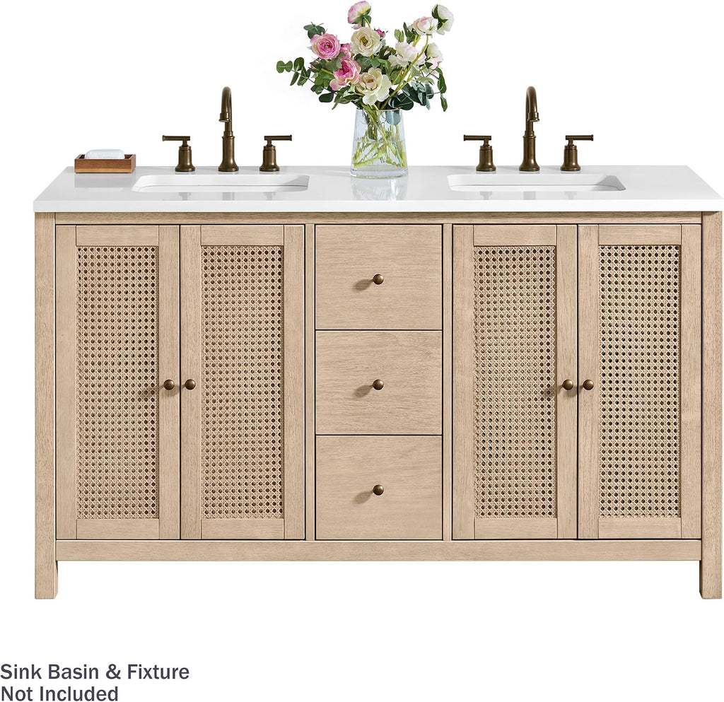 Alaterre Furniture Lucca Bathroom Vanity - Freestanding Cabinet Without Sink - 60 Inch Wood Bathroom Vanity with Soft-Close Doors and Three Drawers - for Double Sink Cabinet (Natural)