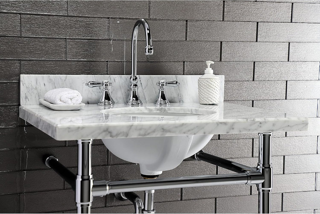 Kingston Brass KVPB3022M38 Fauceture Templeton Vanity with Tops with 17' x 14' Undermount Sink, 30' L x 22' W x 12-1/4' D, Carrara Marble White