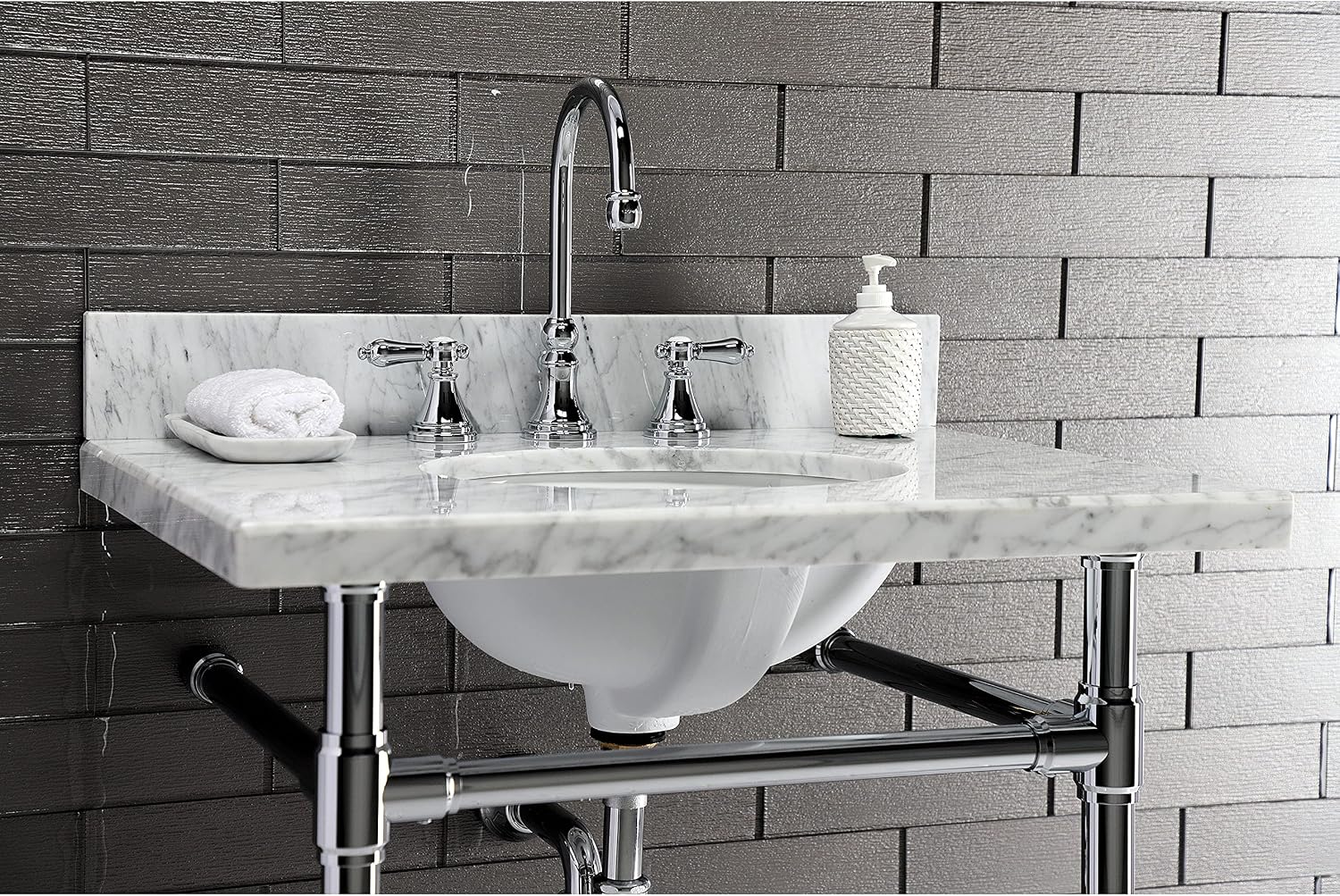Kingston Brass KVPB3022M38 Fauceture Templeton Vanity with Tops with 17' x 14' Undermount Sink, 30' L x 22' W x 12-1/4' D, Carrara Marble White