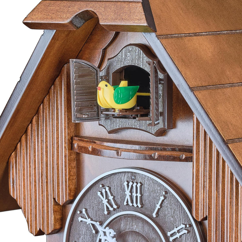 TIMEGEAR Cuckoo Clock with Automatic Night Mode, Swinging Pendulum and Quartz Movement (Brown)
