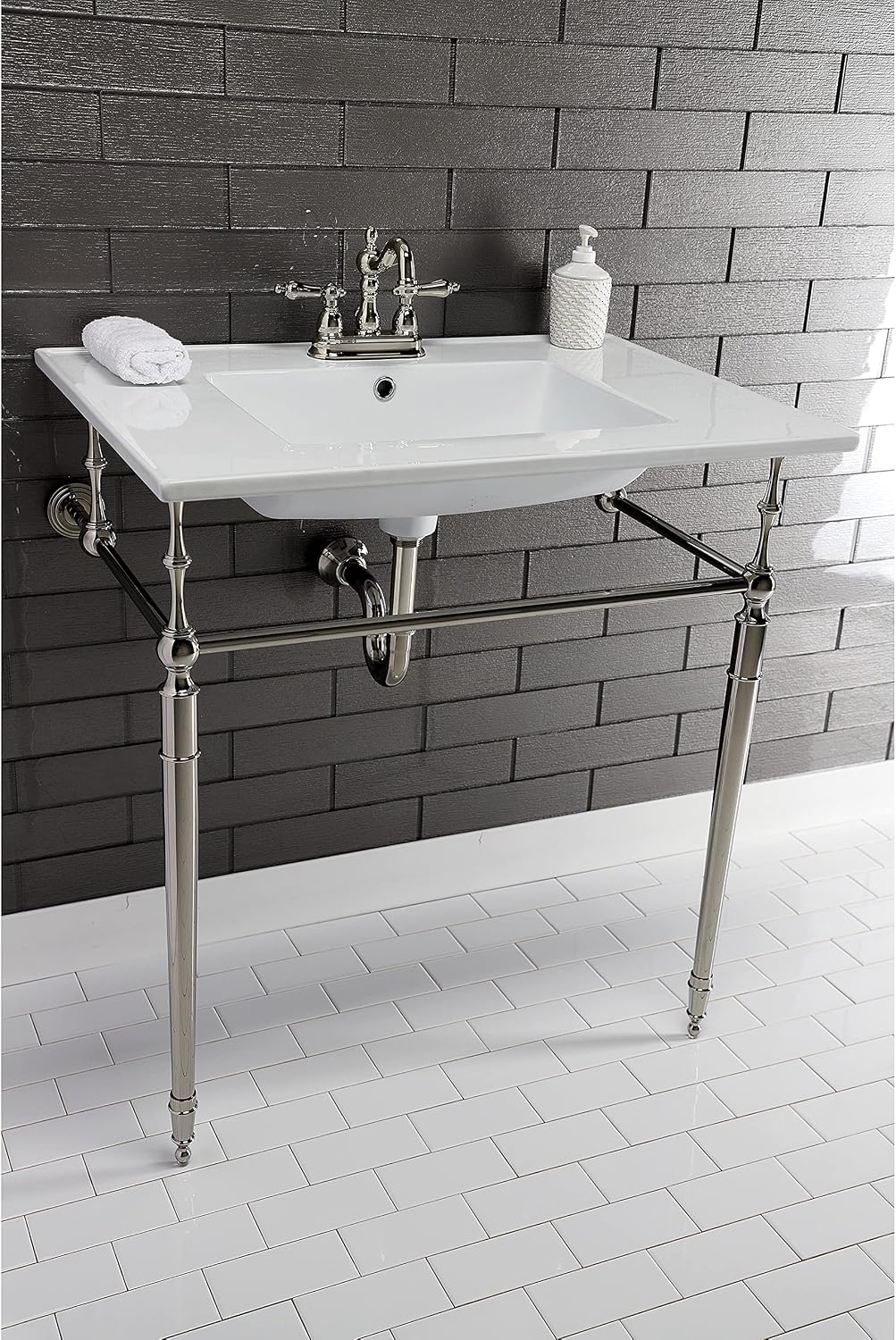 Kingston Brass LBT31227W34 Continental 31-Inch Ceramic Vanity Sink Top (4' Faucet Drillings) in White