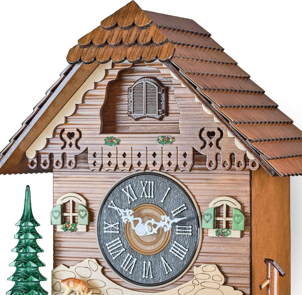 TIMEGEAR Cuckoo Wall Clock with Night Mode, Quartz Movement and Swinging Pendulum (The Farm)