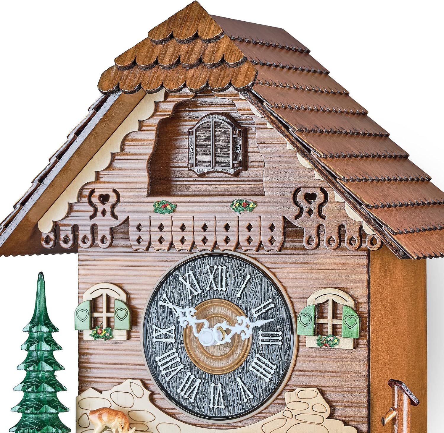 TIMEGEAR Cuckoo Wall Clock with Night Mode, Quartz Movement and Swinging Pendulum (The Farm)