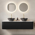 Yayzy 60' Floating Bathroom Vanity with Sink, Solid Wood Fluted Cabinet, White Marble-Patterned Ceramic Basin & Faux Marble Top, Soft-Close Drawer, Pre-Assembled, Gloss Black