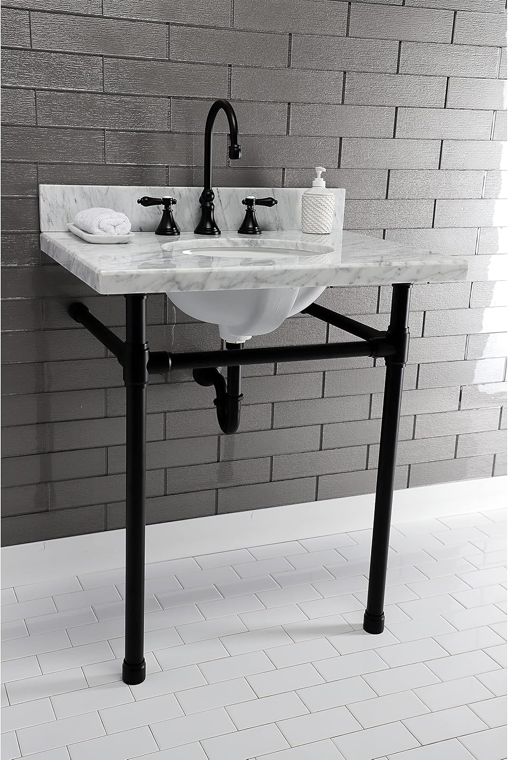 Kingston Brass KVPB3022M38 Fauceture Templeton Vanity with Tops with 17' x 14' Undermount Sink, 30' L x 22' W x 12-1/4' D, Carrara Marble White