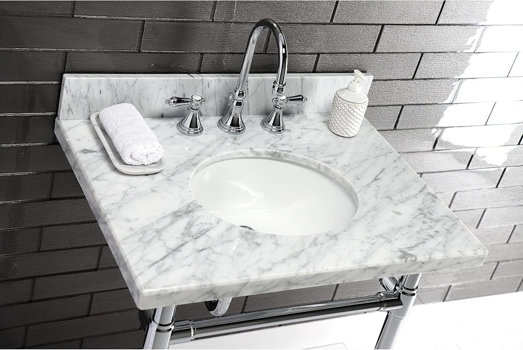 Kingston Brass KVPB3022M38 Fauceture Templeton Vanity with Tops with 17' x 14' Undermount Sink, 30' L x 22' W x 12-1/4' D, Carrara Marble White