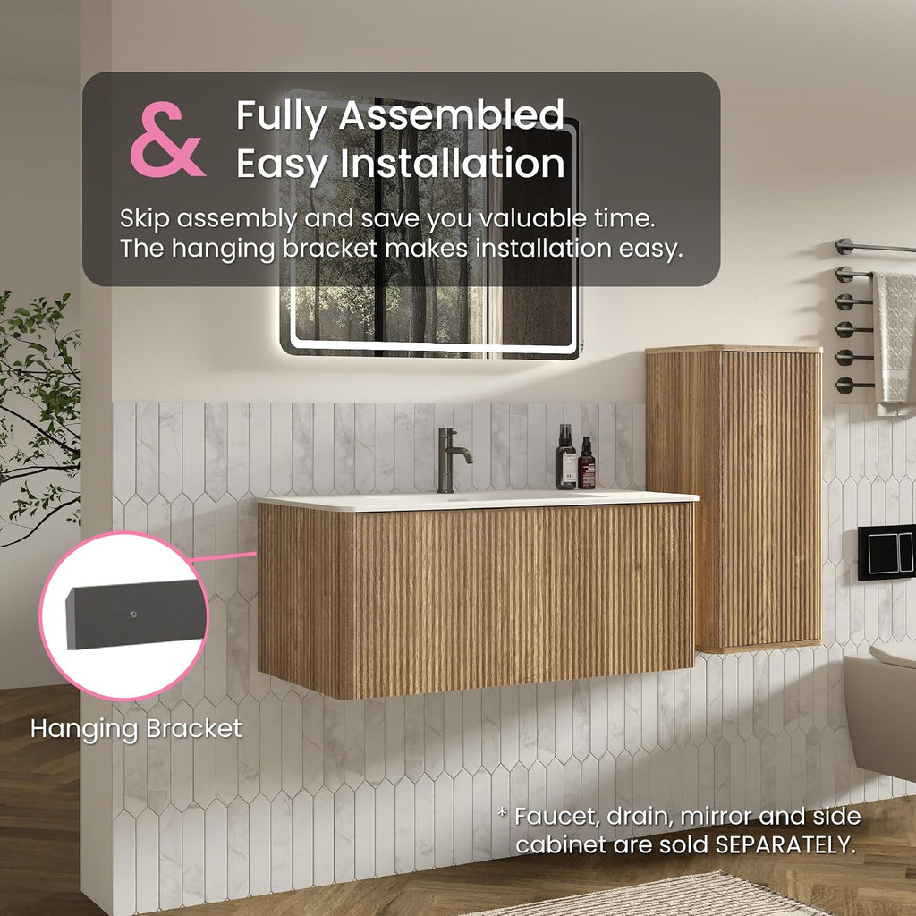 36' Bathroom Vanity with Sink, Modern Floating Vanity with Large Storage Push Open Drawer, for Apartment, Hotel, White, Fully Assembled - Camellia Collection