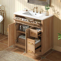 36-inch Bathroom Vanity with Sink Combo, Free-Standing Single Storage Cabinet with 2 Soft-Close Doors & 4 Drawers, Modern Natural Wood Grain Vanity with Ceramic Basin for Bathroom (Wood)