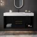 40 inch Bathroom Vanity with Ceramic Sink and Sinter Stone Marble Counter Top Modern Wall Mounted Floating Bathroom Sink Cabinet with 2 Drawers&2 Open Shelves&Gold Metal Handle,Black