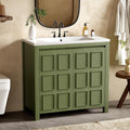 36' Bathroom Vanity with Square White Ceramic Sink Top and Soft Closing Door, Combo Stand Storage Cabinet, Olive Green