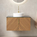 LKTART Floating Vanity Bathroom 30 inch, Modern Wall Mounted Bathroom Storage Cabinet with 2 Doors, Black Sintered Stone Countertop and White Round Ceramic Basin, Brown