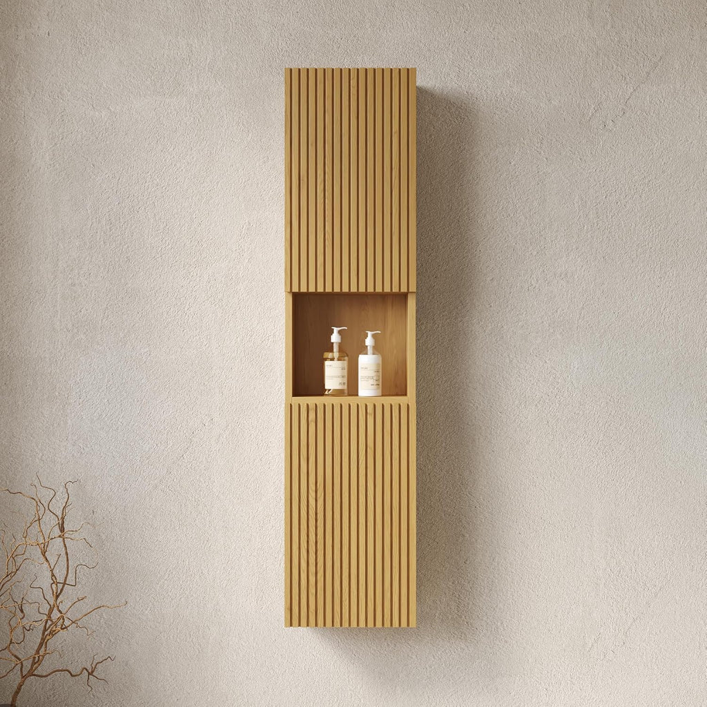 LKTART 59' Wall-Mounted Cabinet, Fluted Narrow Storage Cabinet with Door and Shelf, Side Cabinet for Small Spaces Bathroom Laundry