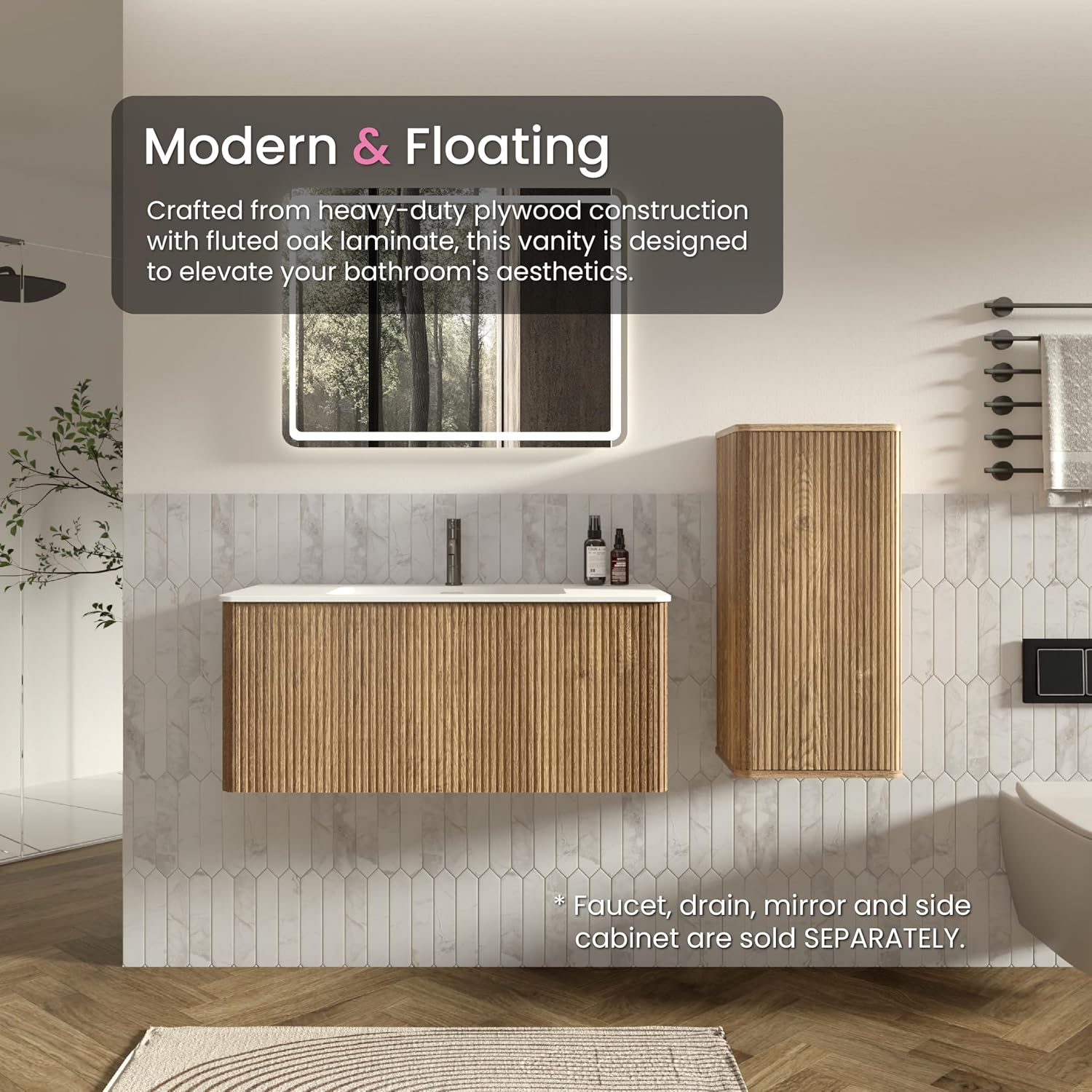 36' Bathroom Vanity with Sink, Modern Floating Vanity with Large Storage Push Open Drawer, for Apartment, Hotel, White, Fully Assembled - Camellia Collection
