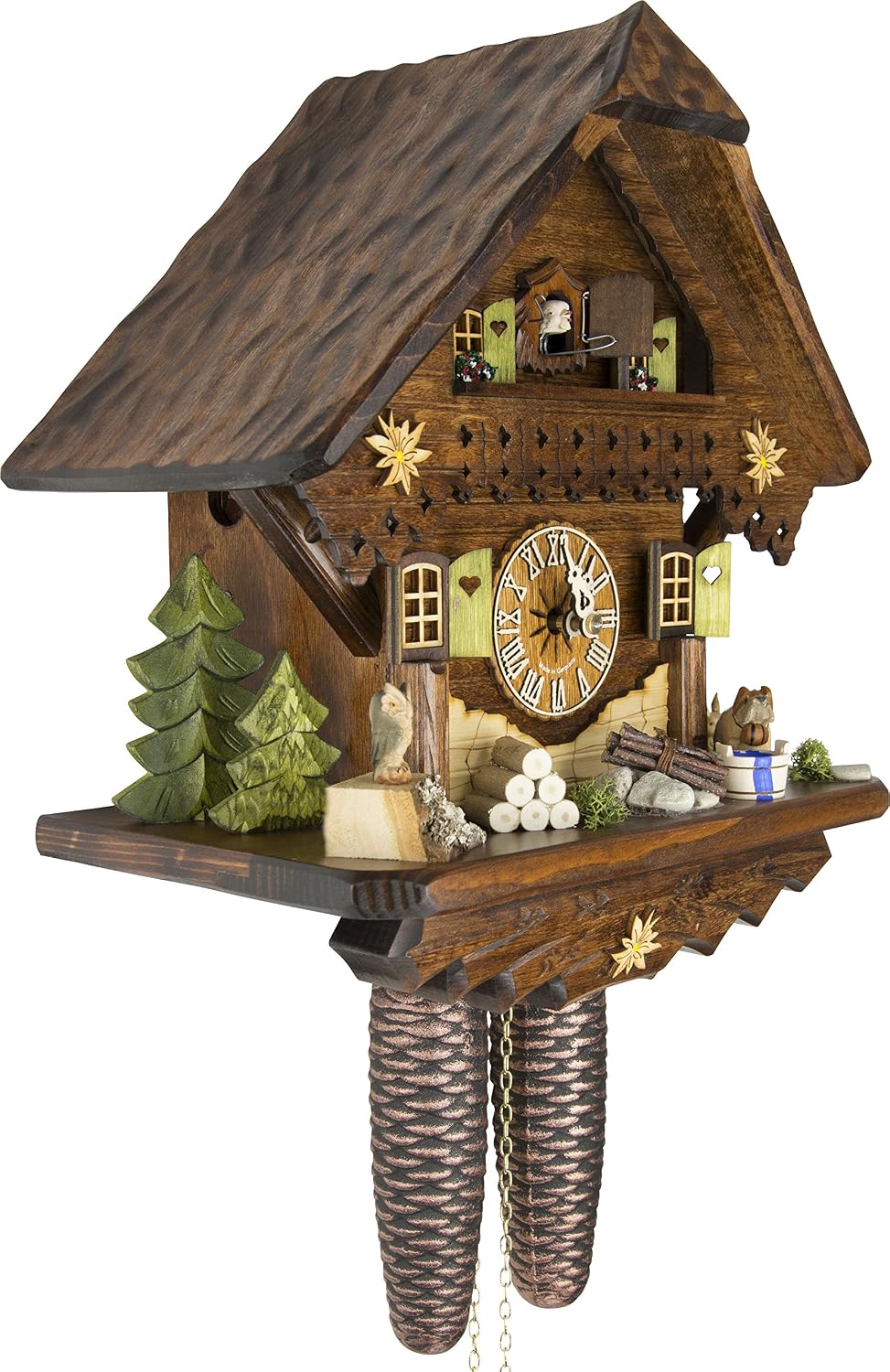 Cuckoo-Palace German Cuckoo Clock - Summer Meadow Chalet with 8-Day-Movement - 13 1/3 inches Height