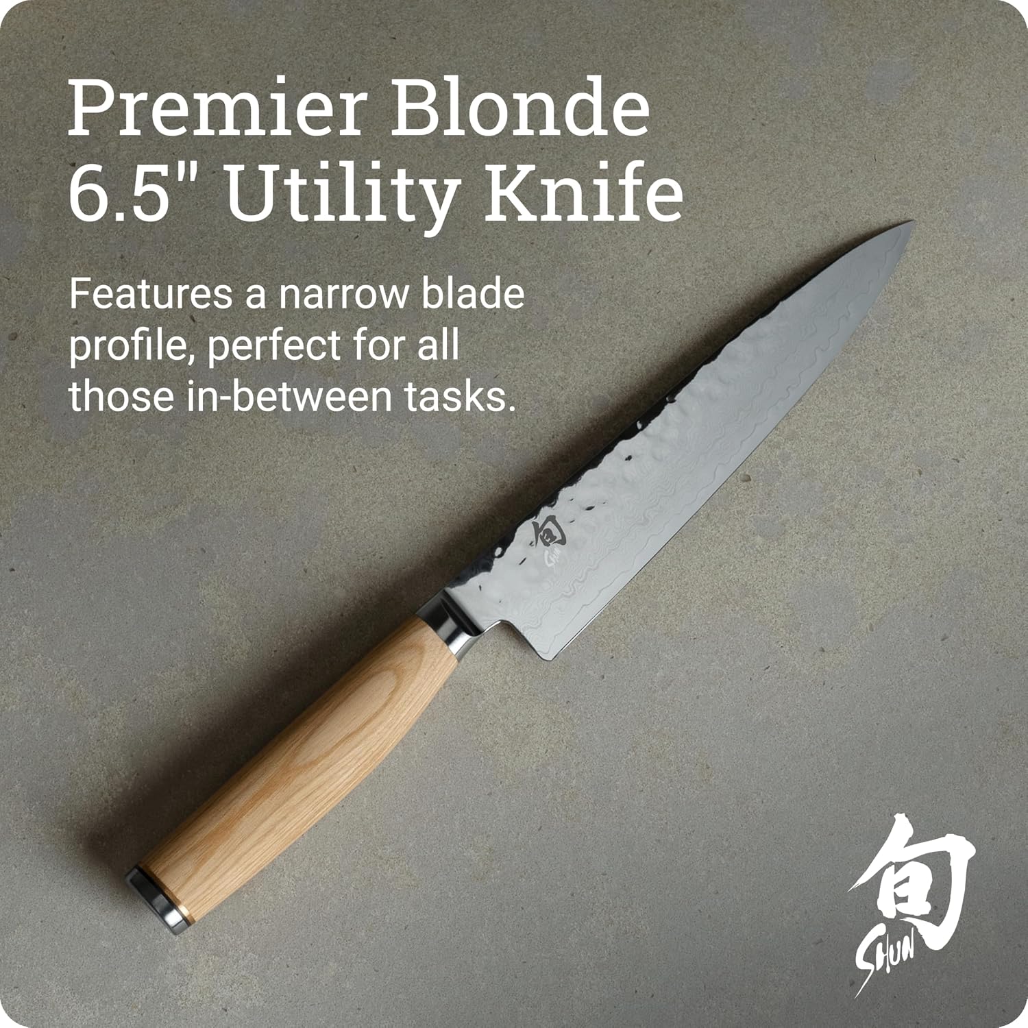 Shun Premier Blonde 6.5' Utility Knife, Handcrafted Japanese Knife, VG-MAX Core with Damascus Stainless Steel Cladding, Pakkawood Handle, Precision and Sharpness for Professional and Home Chefs