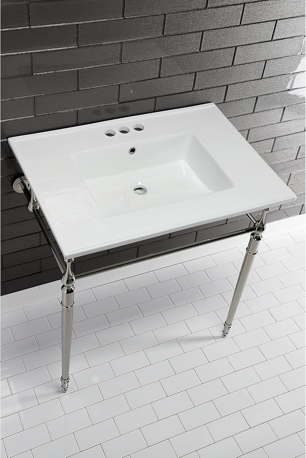 Kingston Brass LBT31227W34 Continental 31-Inch Ceramic Vanity Sink Top (4' Faucet Drillings) in White