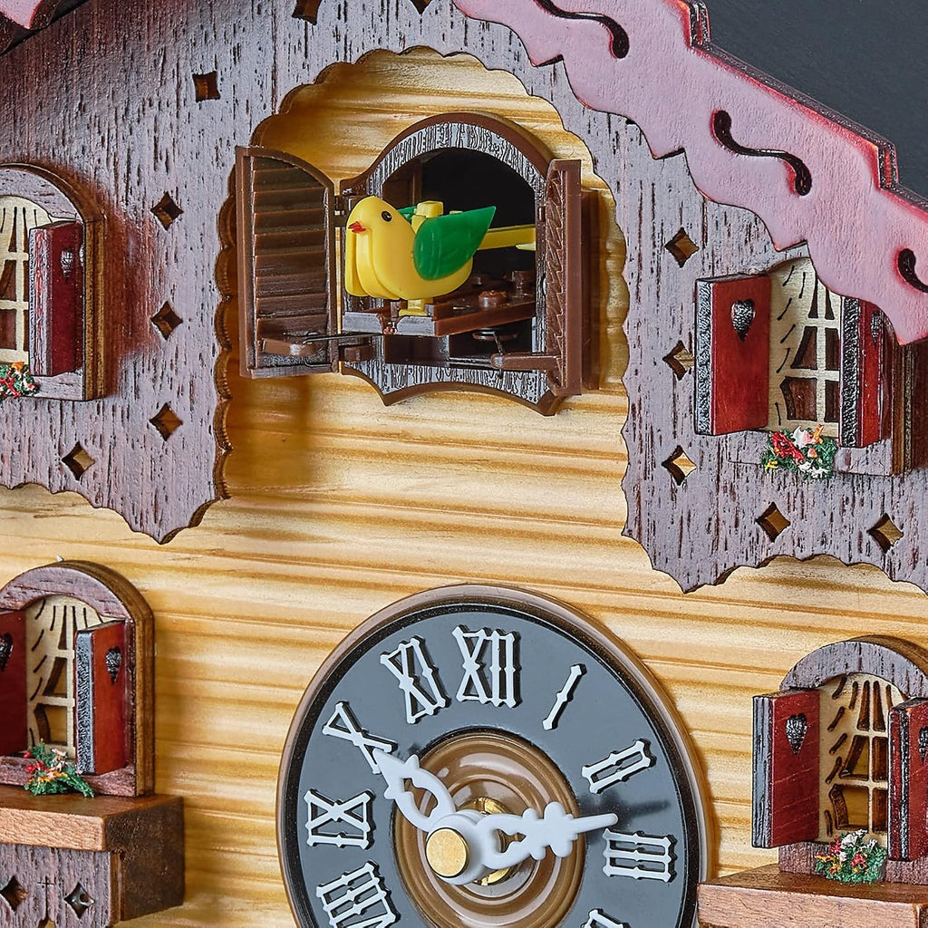 TIMEGEAR Cuckoo Wall Clock with Quartz Movement and Night Mode in Traditional German Style