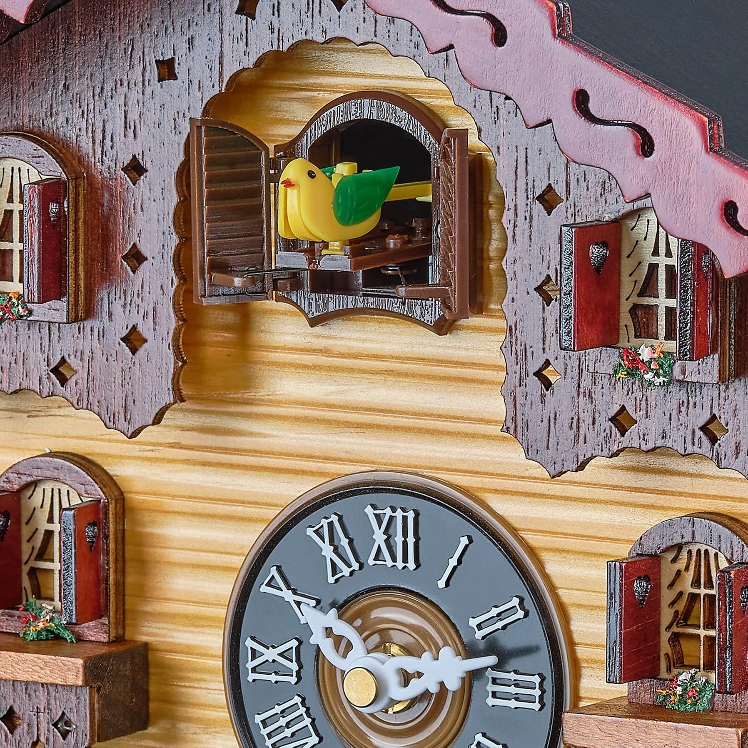 TIMEGEAR Cuckoo Wall Clock with Quartz Movement and Night Mode in Traditional German Style