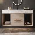 40 inch Bathroom Vanity with Ceramic Sink and Sinter Stone Marble Counter Top Modern Wall Mounted Floating Bathroom Sink Cabinet with 2 Drawers&2 Open Shelves&Gold Metal Handle,Oak
