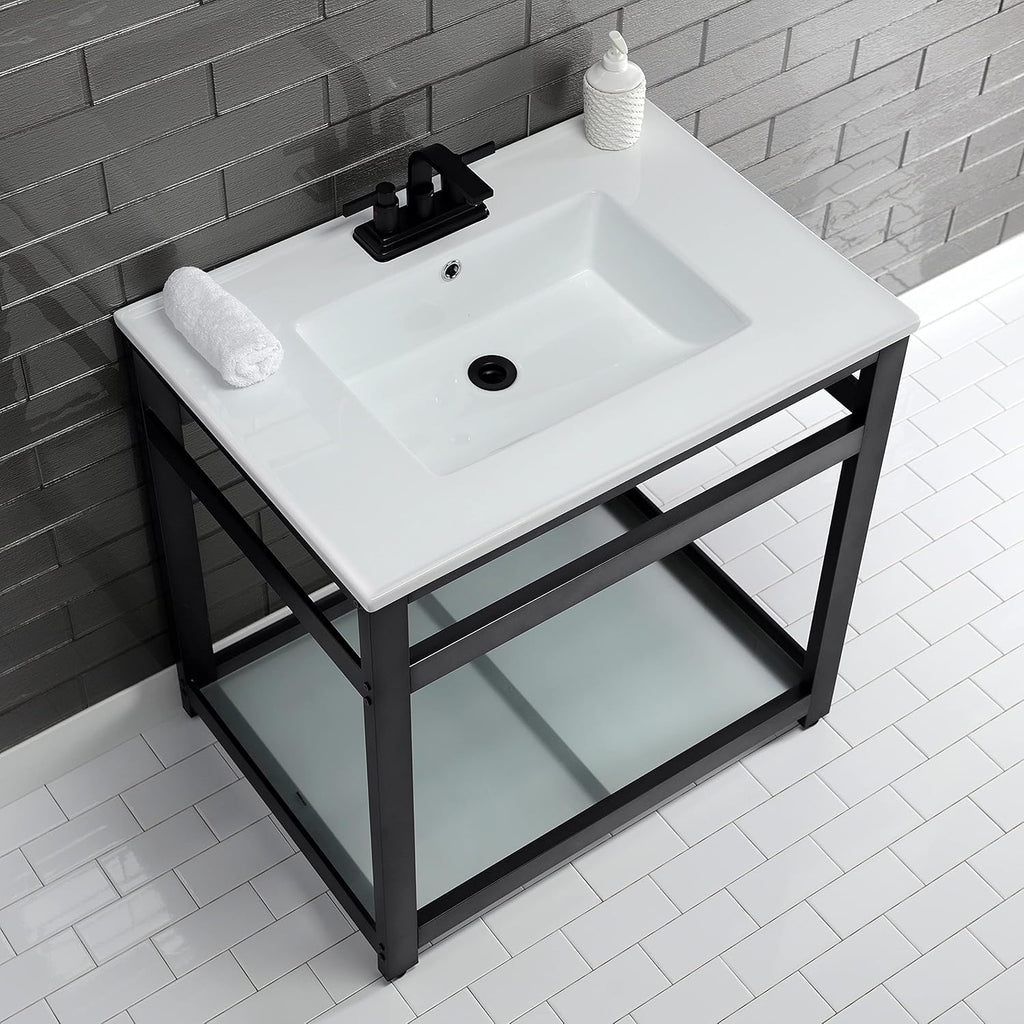 Kingston Brass LBT31227W34 Continental 31-Inch Ceramic Vanity Sink Top (4' Faucet Drillings) in White