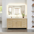 Wyndham Collection Beckett 66 Inch Single Bathroom Vanity in Whitewashed Oak, Carrara Cultured Marble Countertop, Undermount Square Sink (3-Hole), Brushed Gold Trim