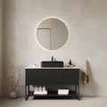 48' Black Bathroom Vanity with Rectangular Ceramic Basin & Marble Top, Freestanding Bathroom Storage Cabinet with 3 Doors and Open Shelf, Modern Single Sink Bathroom Vanities with Soft Close System