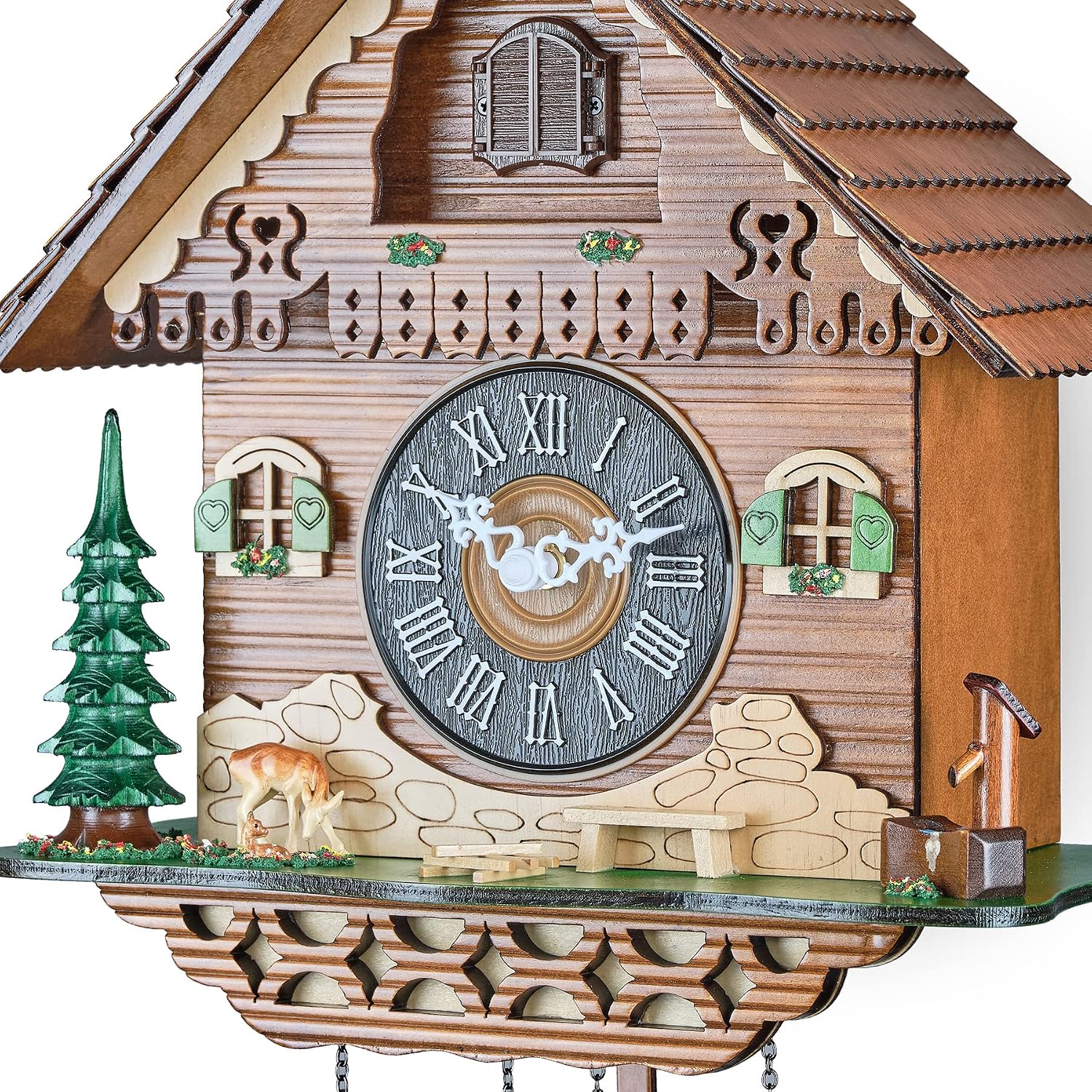TIMEGEAR Cuckoo Wall Clock with Night Mode, Quartz Movement and Swinging Pendulum (The Farm)