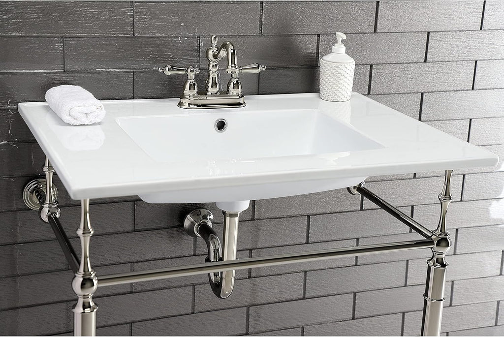 Kingston Brass LBT31227W34 Continental 31-Inch Ceramic Vanity Sink Top (4' Faucet Drillings) in White